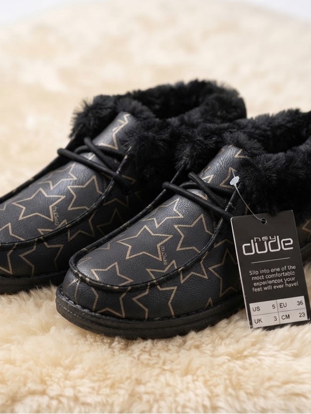 New Hey Dude Kids Black Star-Print Lace-Up Shoes - Unisex Size 5